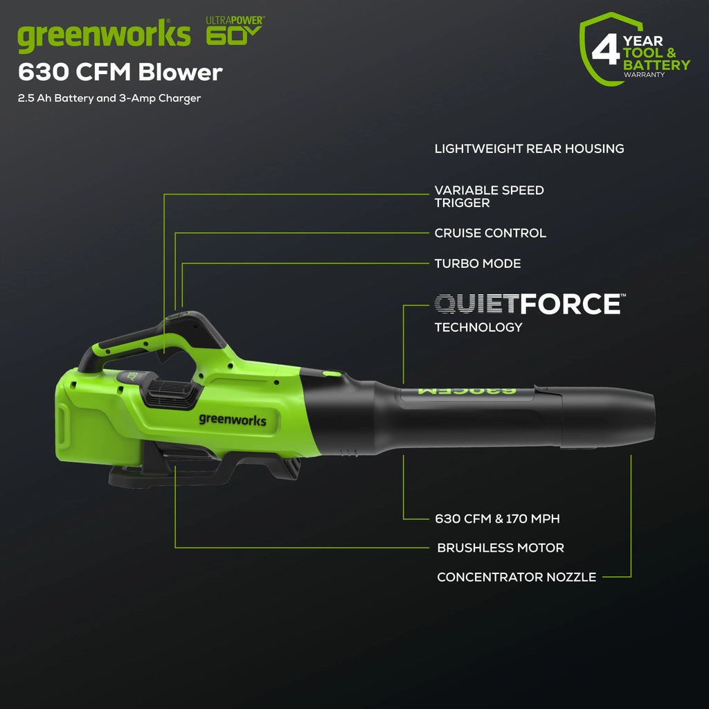 60V 16 String Trimmer & 630 CFM 170 MPH Blower Combo Kit with 2.5Ah Battery & 3 Amp Charger X7104
