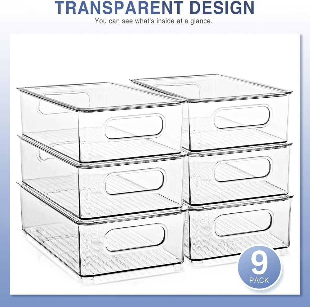 8 Pack Large Clear Fridge Organizer Bins with Lids and Handles Y161516