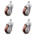 Maroon Poly Swivel Caster Set of 4 with 4x22 Wheels and 1/2x22 Stem H447