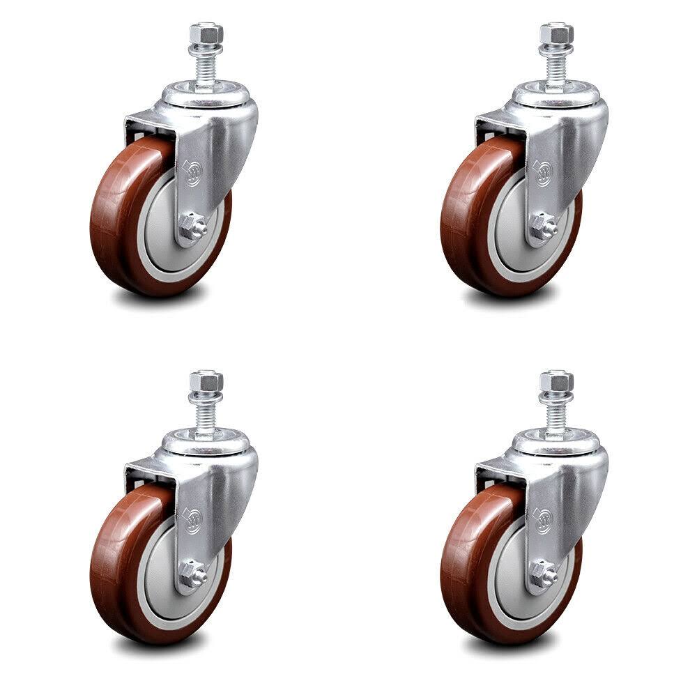 Maroon Poly Swivel Caster Set of 4 with 4x22 Wheels and 1/2x22 Stem H447