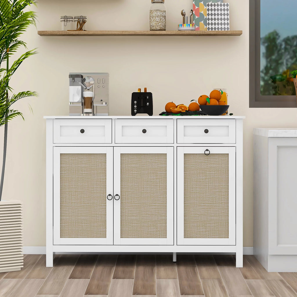 White Rattan Sideboard Buffet Cabinet with 3 Doors and 3 Drawer L106293