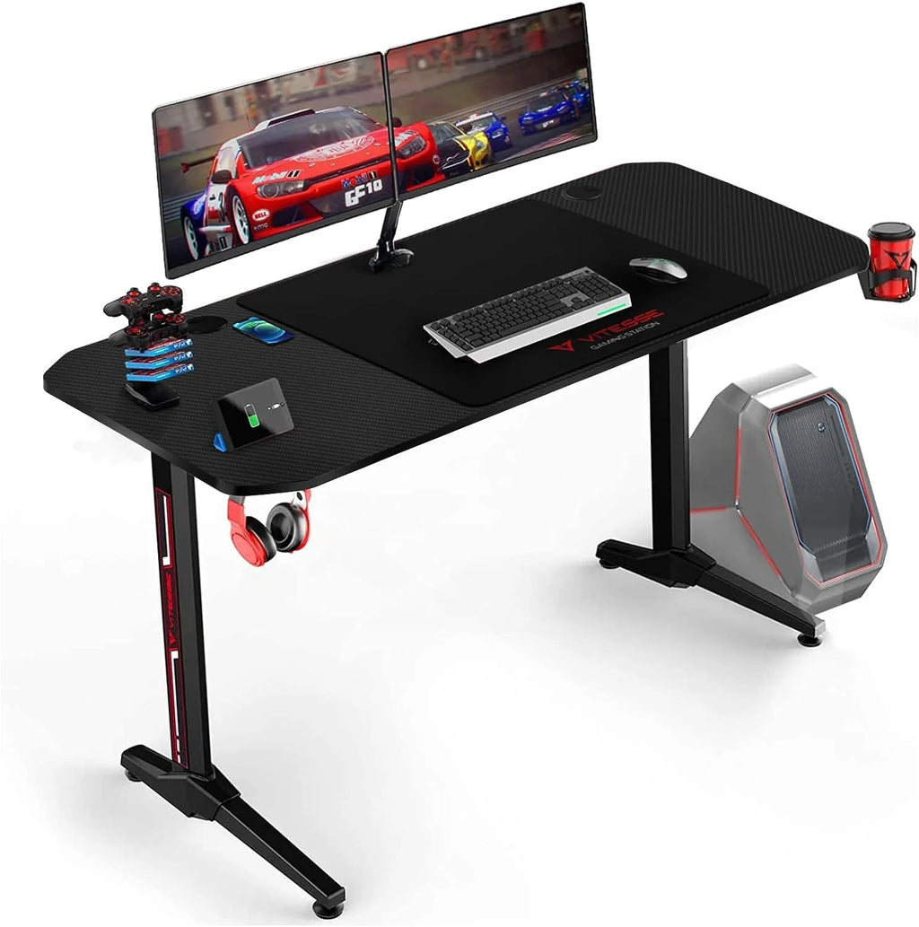 55 Inch Ergonomic Gaming Desk with Full Desk Mouse Pad Y297315