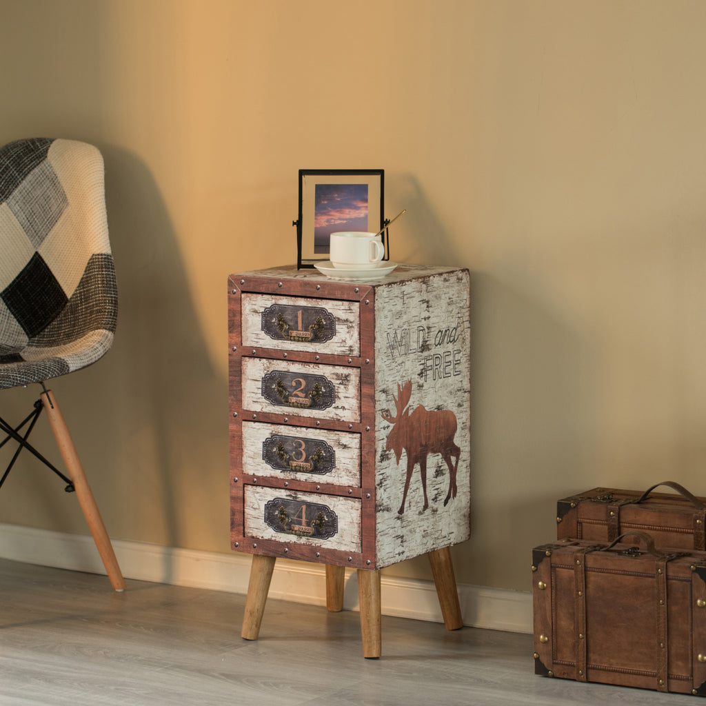 Antique Rustic Brown Wood Tallboy Chest with 4 Drawers C31746