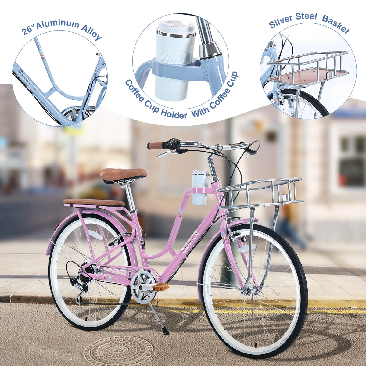 26 inch 7 Speed Pink Cruiser Bike B15814