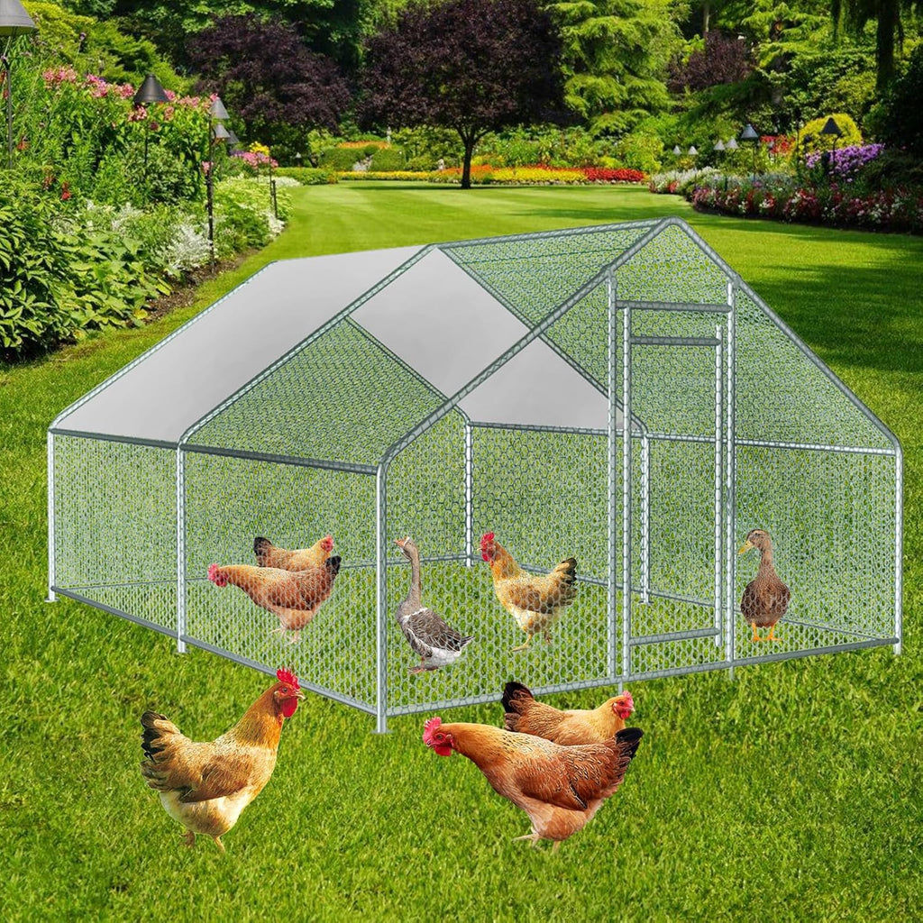 13x10x6.5 FT Metal Chicken Coop with Waterproof Cover D6840