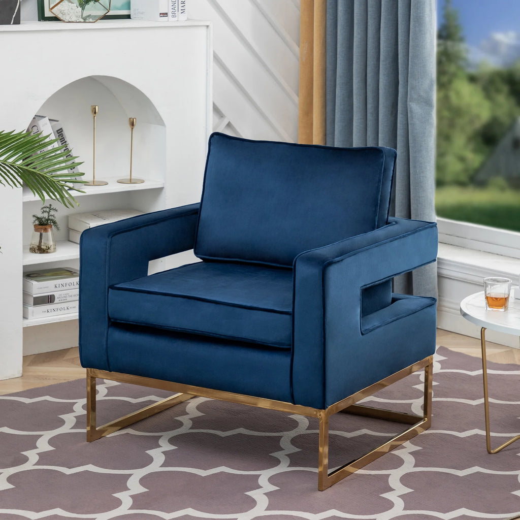 Navy Blue Velvet Accent Armchair with Gold Base X805437