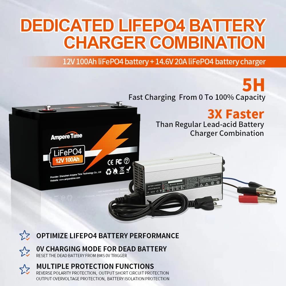 12V 100Ah LiFePO4 Battery with 14.6V 10A Charger C466588