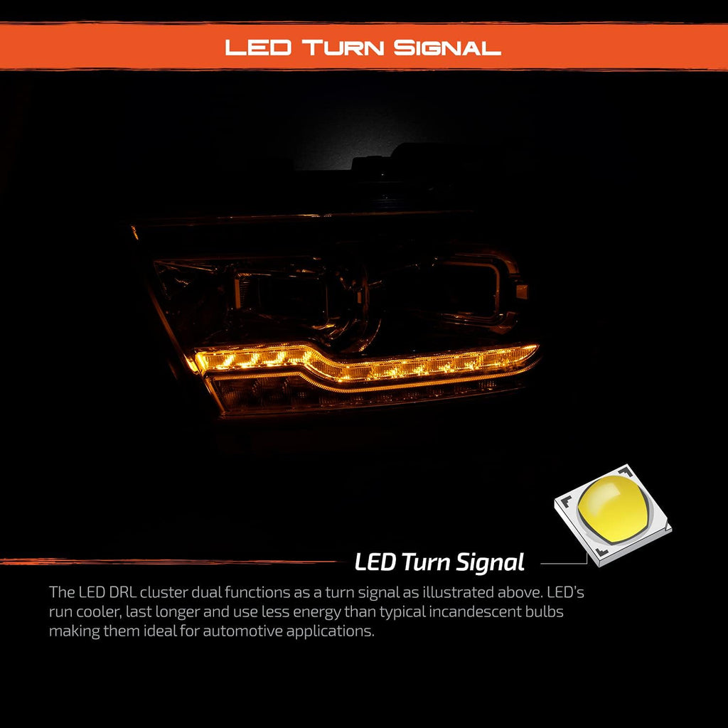 Chrome Housing Dual Projector Full-LED Sequential Light Bar Headlights for Dodge RAM 1500 G453