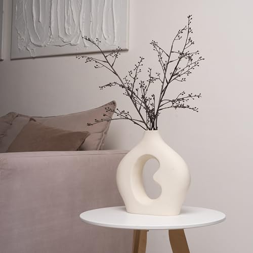 Set of 2 White Ceramic Flower Vases Z883