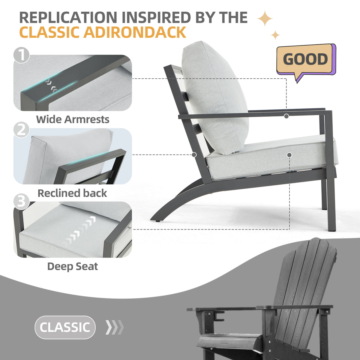 Aluminum Patio Furniture Set with Grey Cushions W958