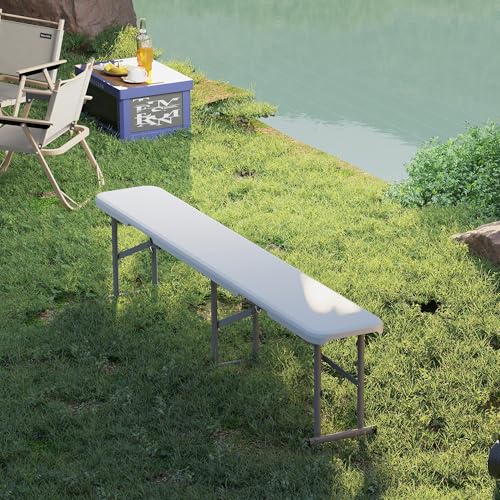 2-Pack 6 Ft. White Plastic Folding Benches with Carrying Handle L5147