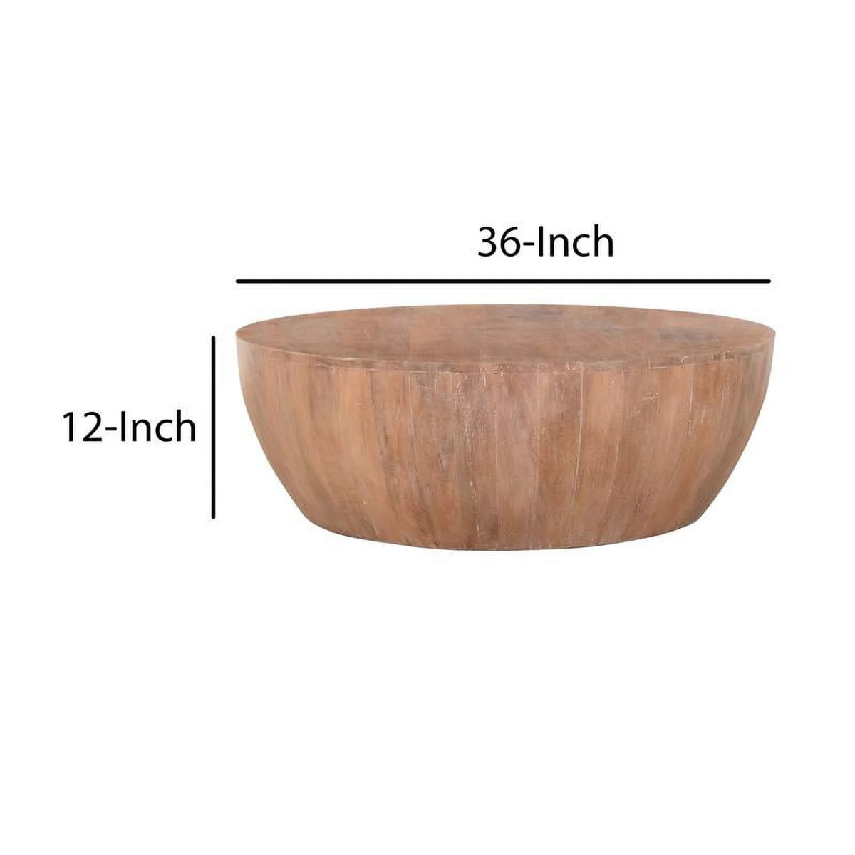 35.5" Drum Shaped Wood Coffee Table Brown F419