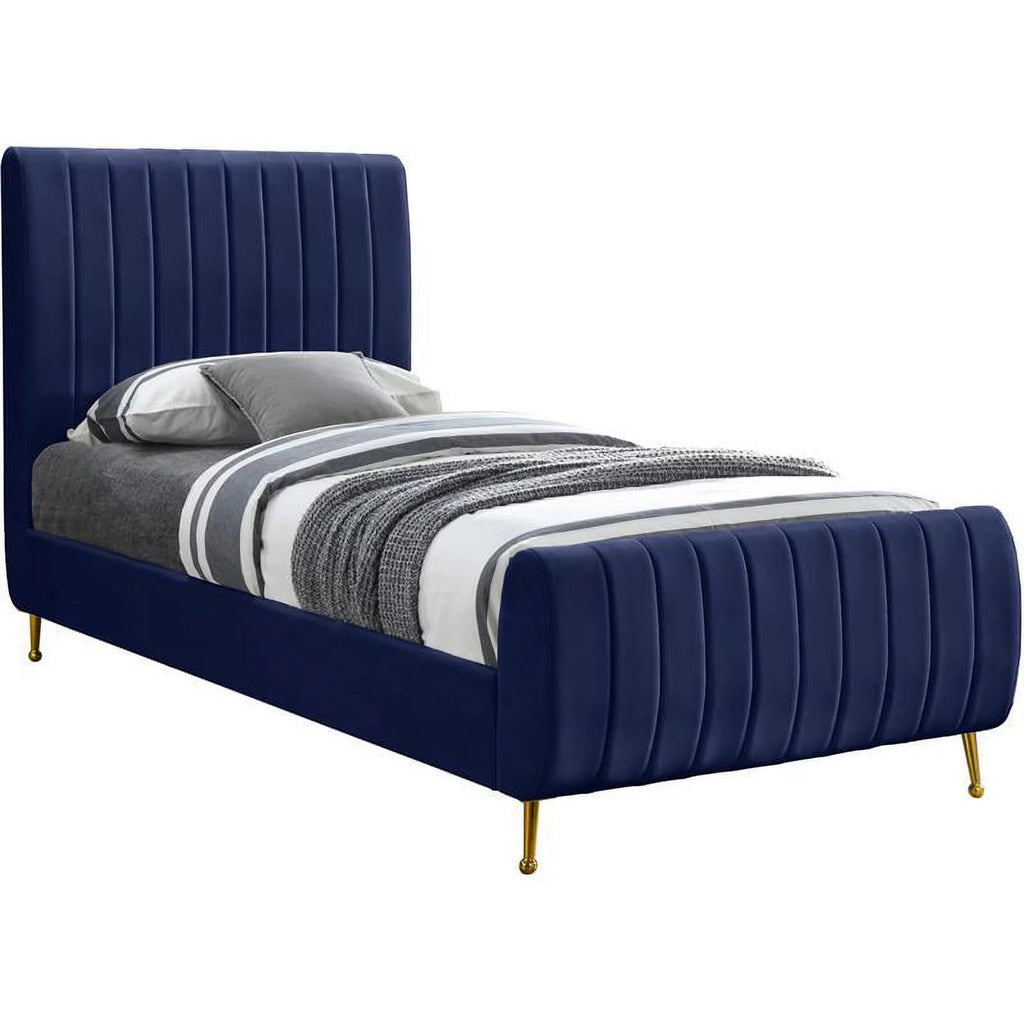 Navy Velvet Twin Bed N92572