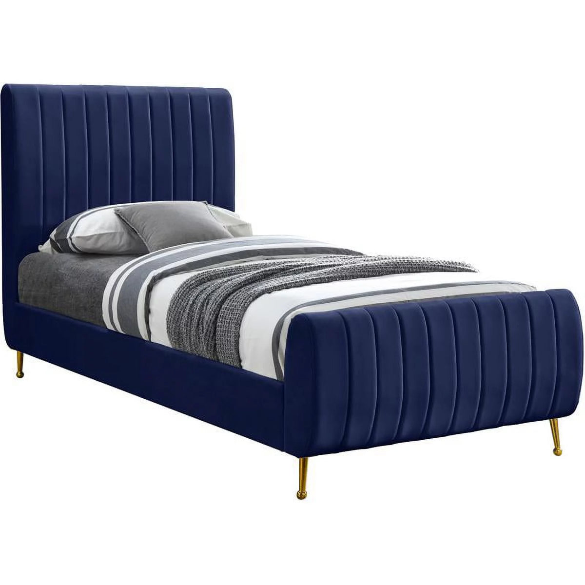 Navy Velvet Twin Bed N92572