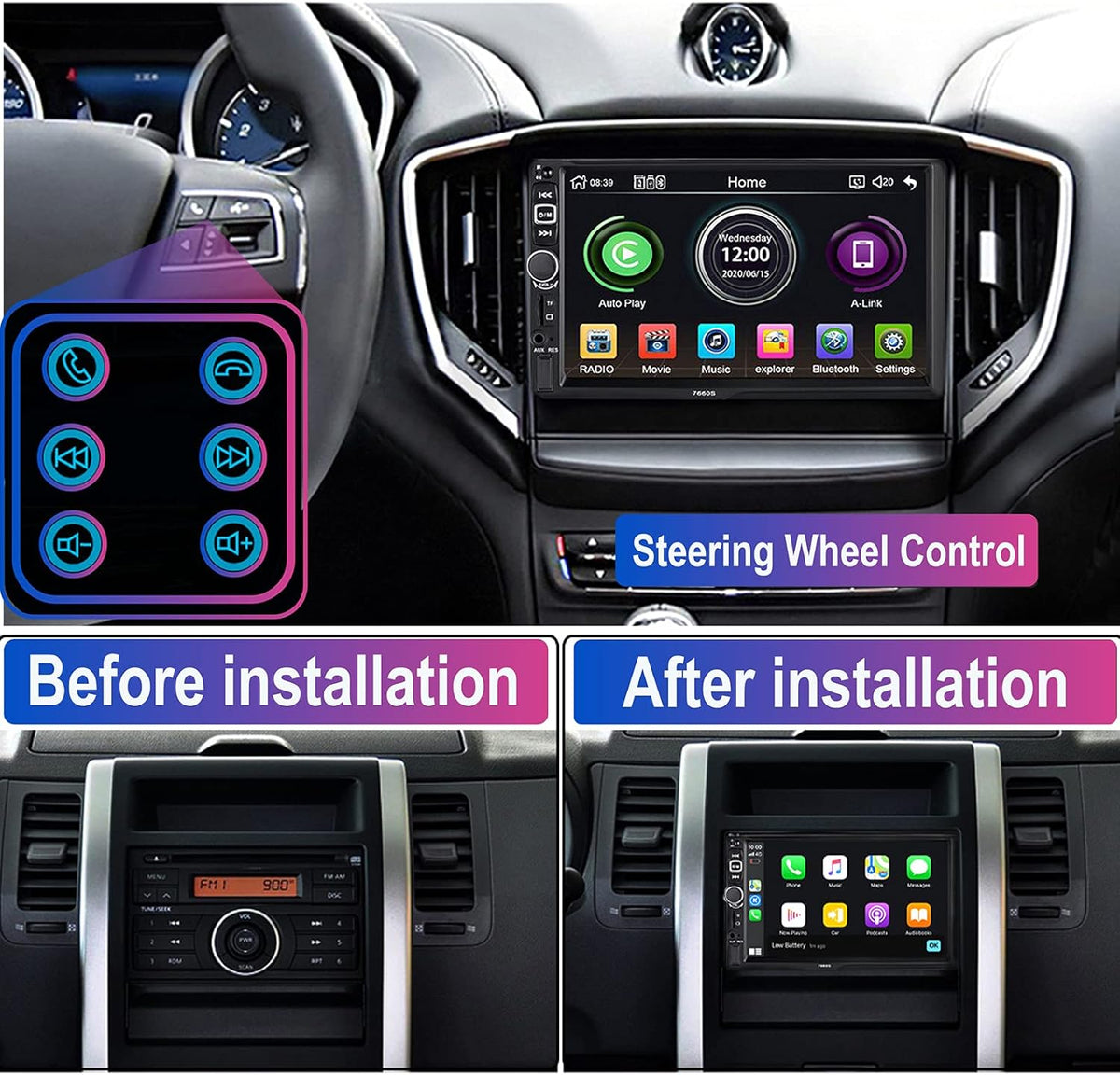 7-Inch Double Din Car Stereo Receiver with Touchscreen M710027