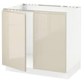 White Voxtorp High-Gloss Light Beige Base Cabinet for Sink with 2 Doors, 36x24x30 F740