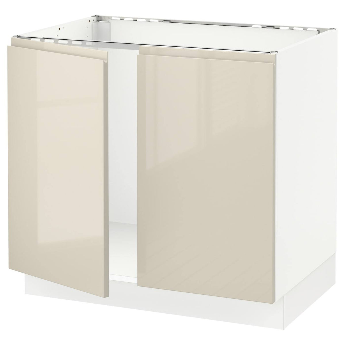 White Voxtorp High-Gloss Light Beige Base Cabinet for Sink with 2 Doors, 36x24x30 F740
