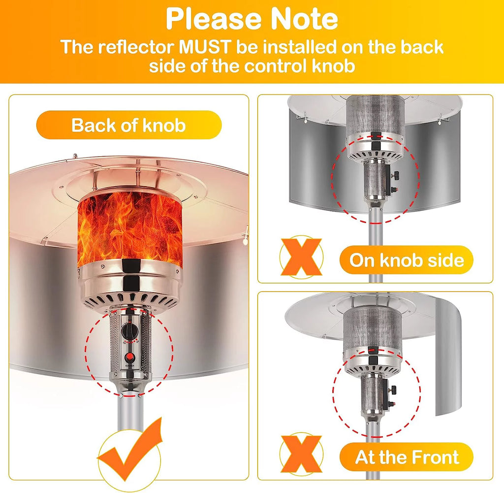 50,000 BTU Propane Patio Heater with Reflector, Stainless Steel Burner, Wheels, Silver U968