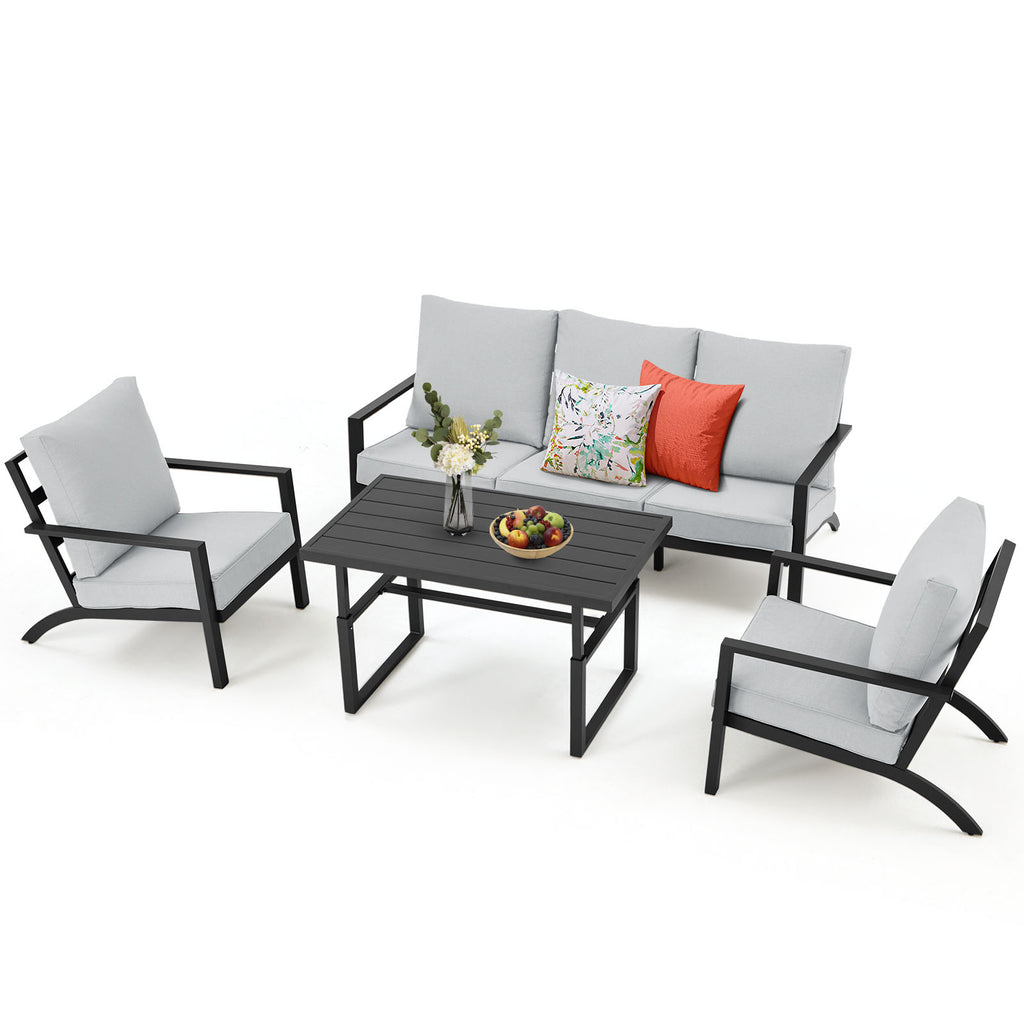 Aluminum Patio Furniture Set with Grey Cushions W958