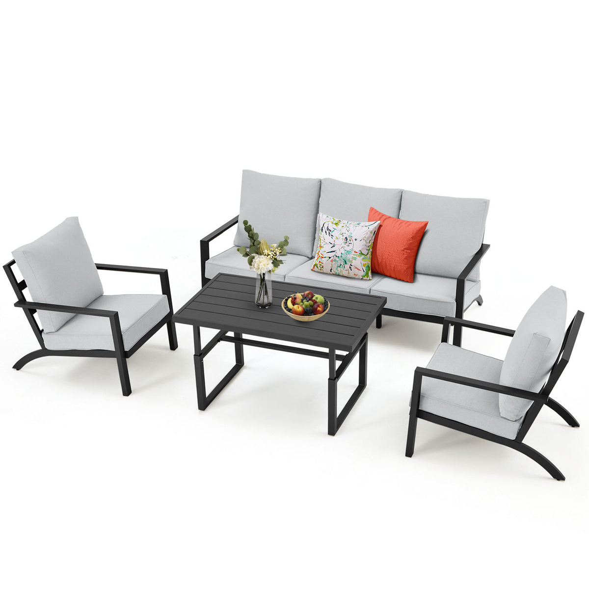 Aluminum Patio Furniture Set with Grey Cushions W958