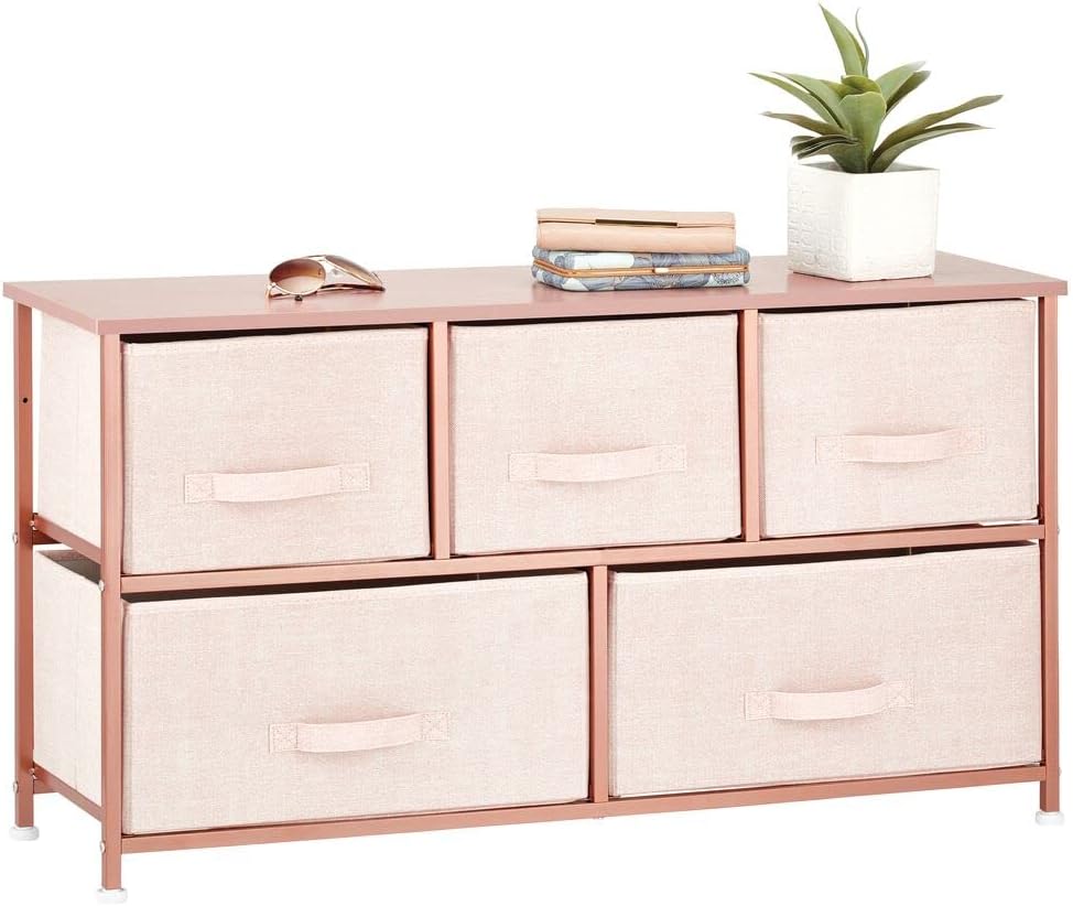 5 Removable Fabric Drawers Light Yellow White Storage Dresser F72052