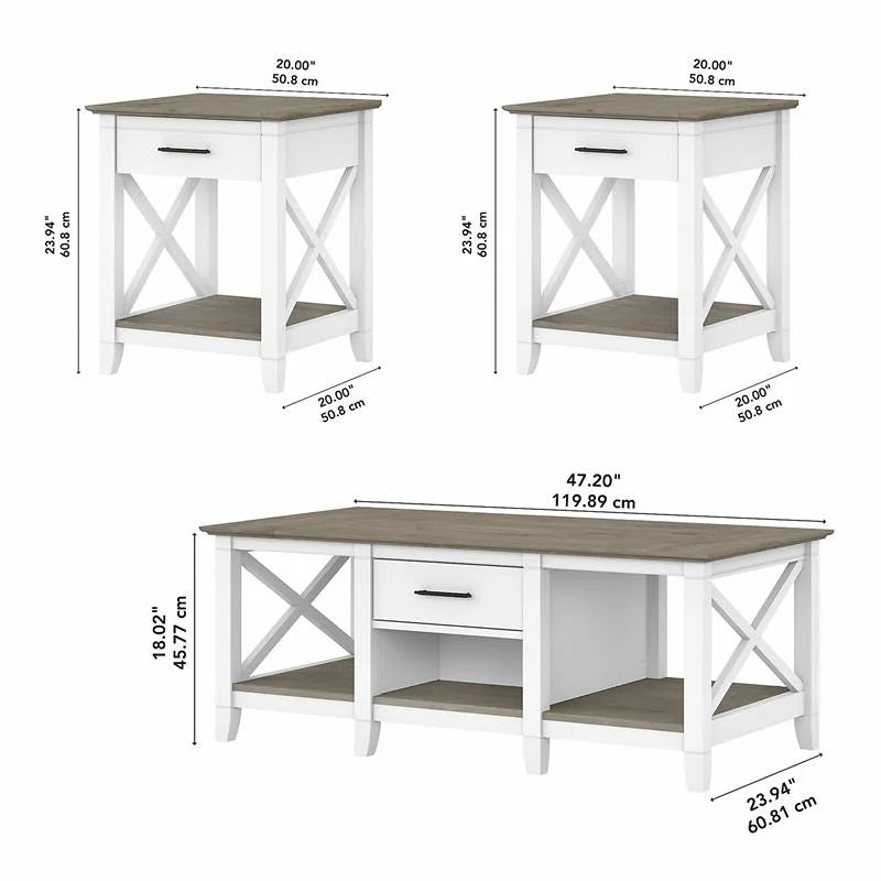 White and Gray Engineered Wood Coffee Table with End Tables U86312