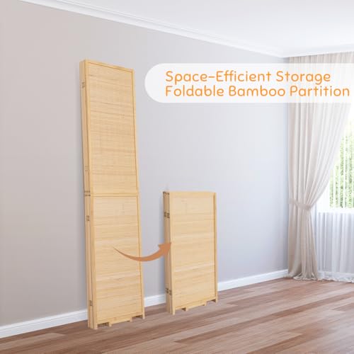 5.6FT Brown Bamboo 4 Panel Room Divider W527506