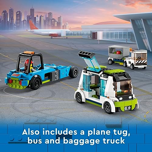 LEGO City Passenger Airplane Building Toy Set with Large Airplane, Passenger Bus, Luggage Truck, Container Loader, and 9 Minifigures V2511