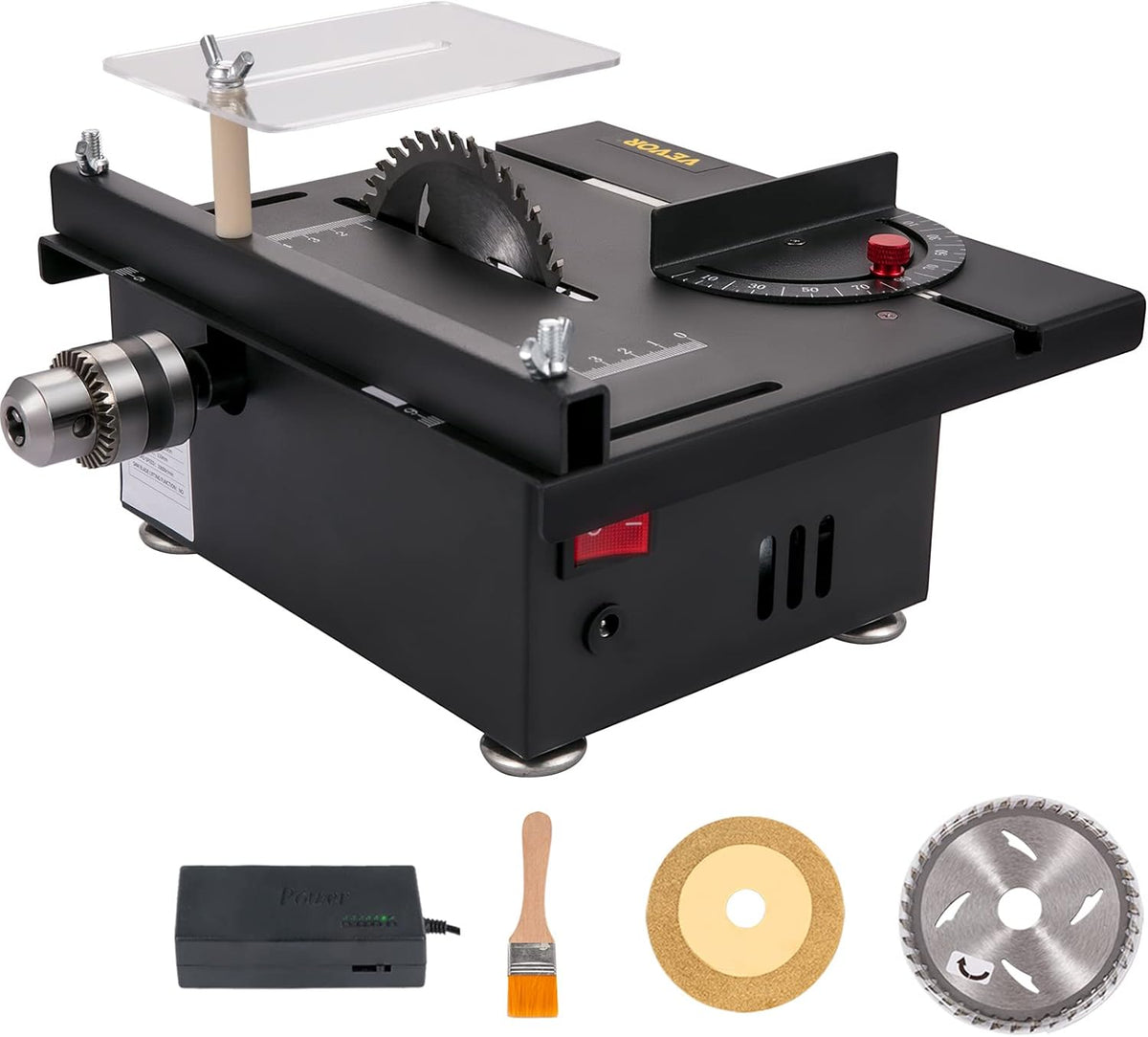 Mini Table Saw, 96W, 0-90 Angle Cutting, 7-Level Speed Adjustable, 1.3in Cutting Depth T179
