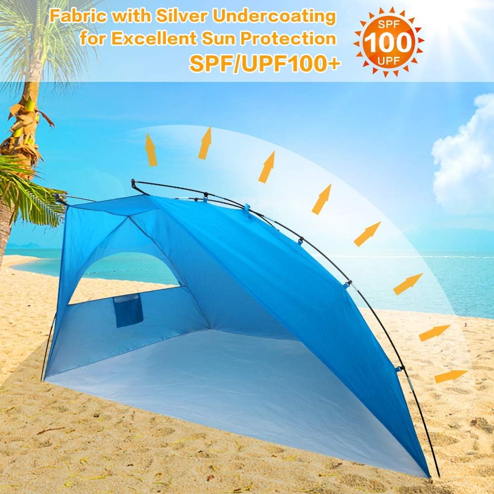 Portable Sun Shelter Beach Tent, 9ft Large Tent, UV Protection, Blue Z91795