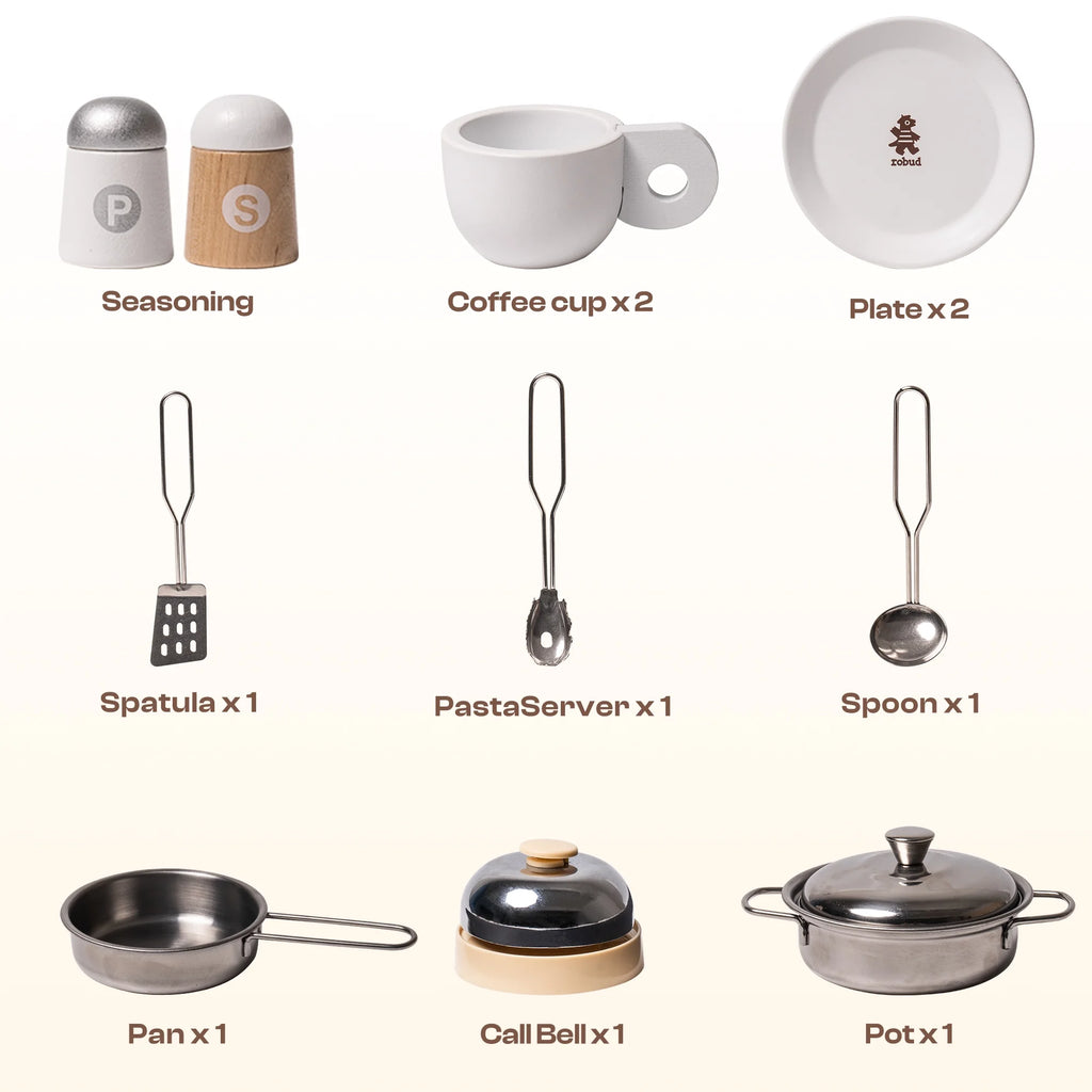 2 in 1 Wooden Play Kitchen Playset with Cookware Accessories R9982