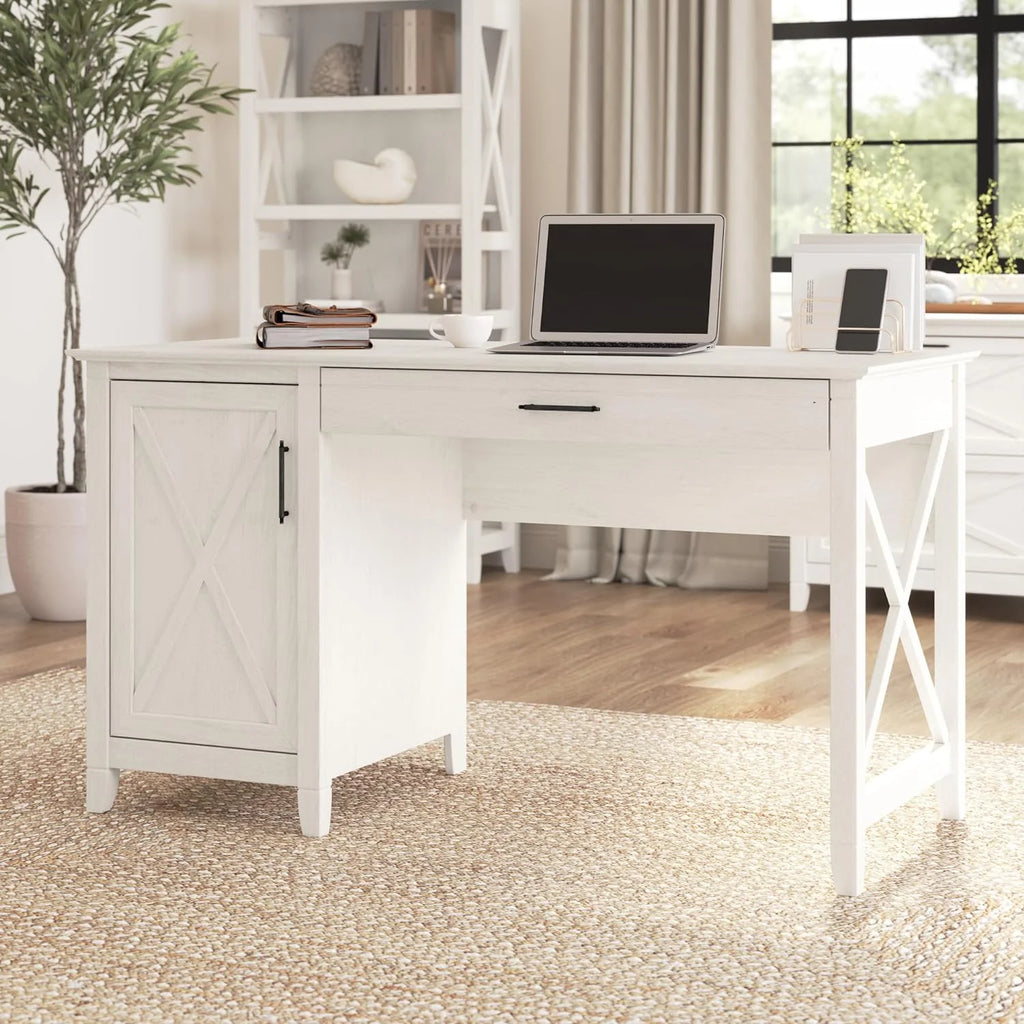 54W Linen White Oak Computer Desk with Storage P292