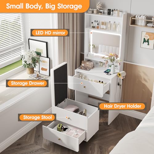 White Vanity Desk with Mirror and Lights O97520