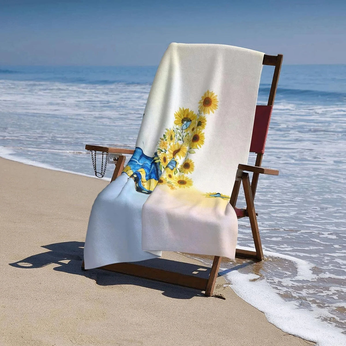 Vintage Watercolor Butterfly Sunflower Towel, 52X32 Absorbent Beach Towel I8440