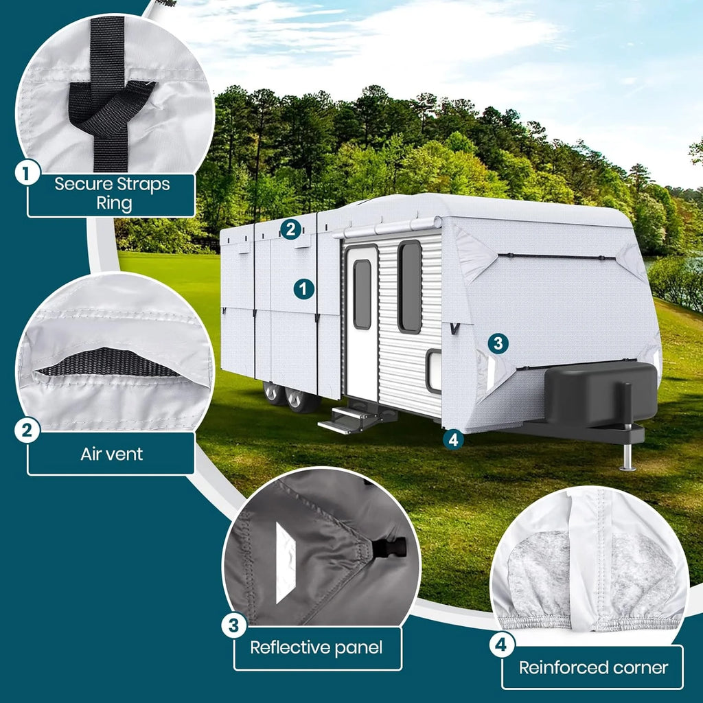 Ripstop Diamond Travel Trailer RV Cover with Adhesive Repair Patch (Fits 33' - 35') P298