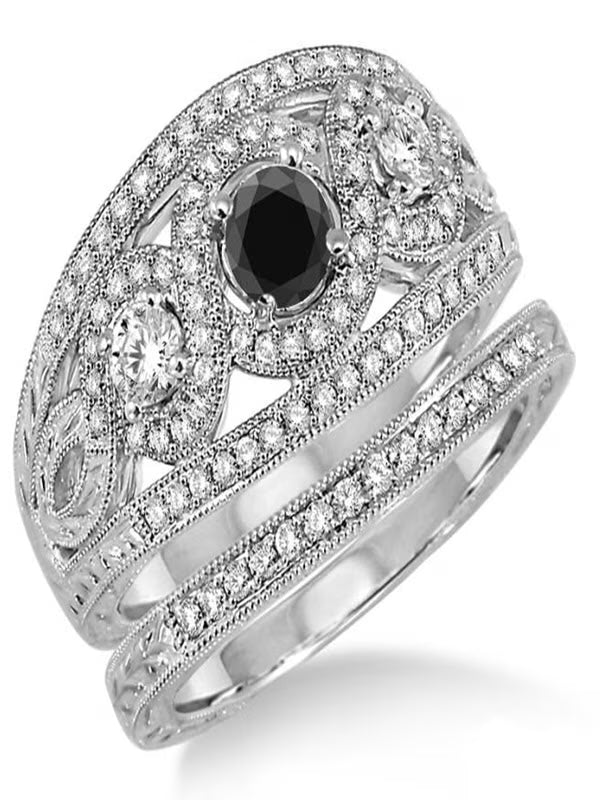 Black Diamond Trilogy Ring on 10k White Gold L41302