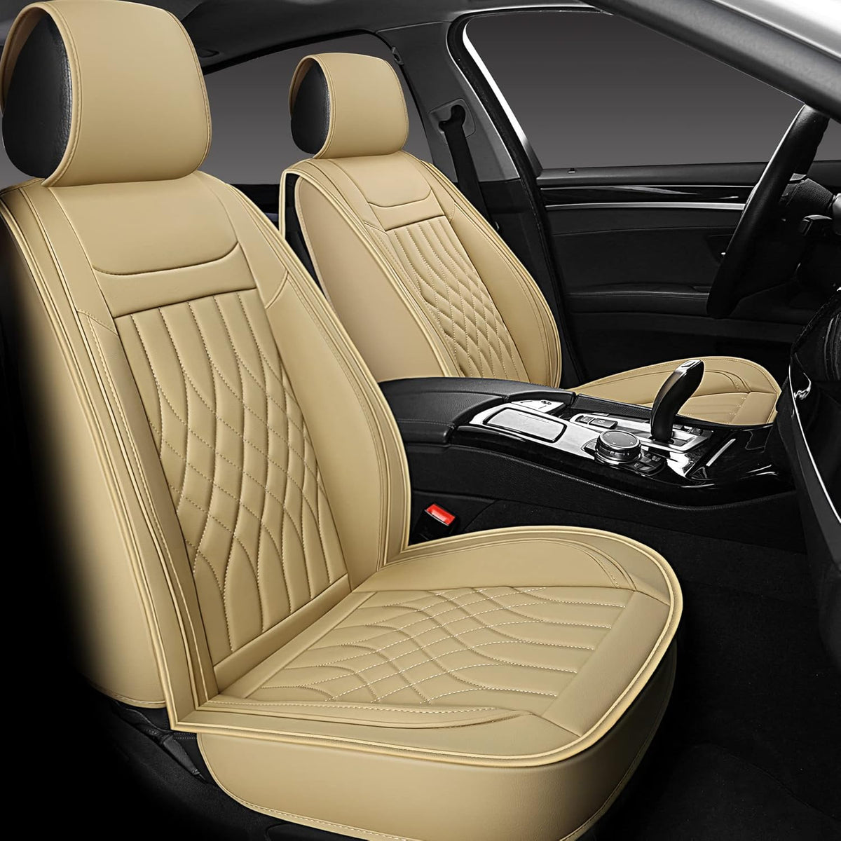 Black and Red Leather Car Seat Covers Full Set V44090