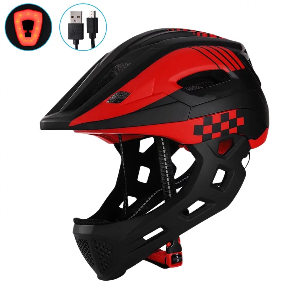 Full Face Safety Head Guard with Taillight and Detachable Chin M566