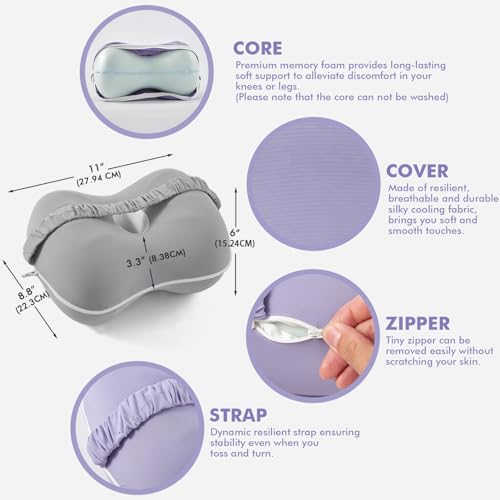 Grey Large Memory Foam Knee Pillow with Washable Cooling Cover G950