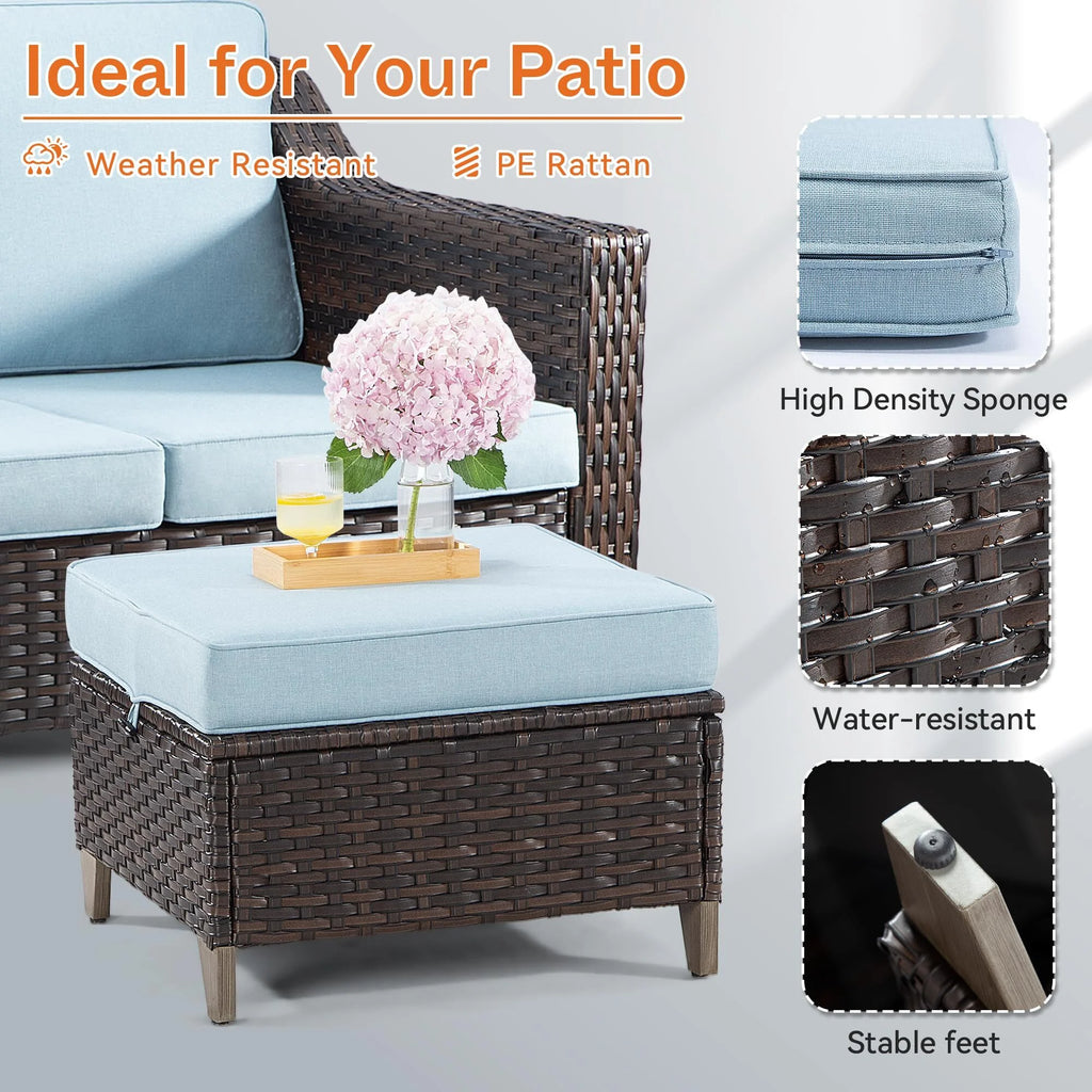 3 Pieces Outdoor Patio Wicker Conversation Set with Cushions, Sky Blue H61411