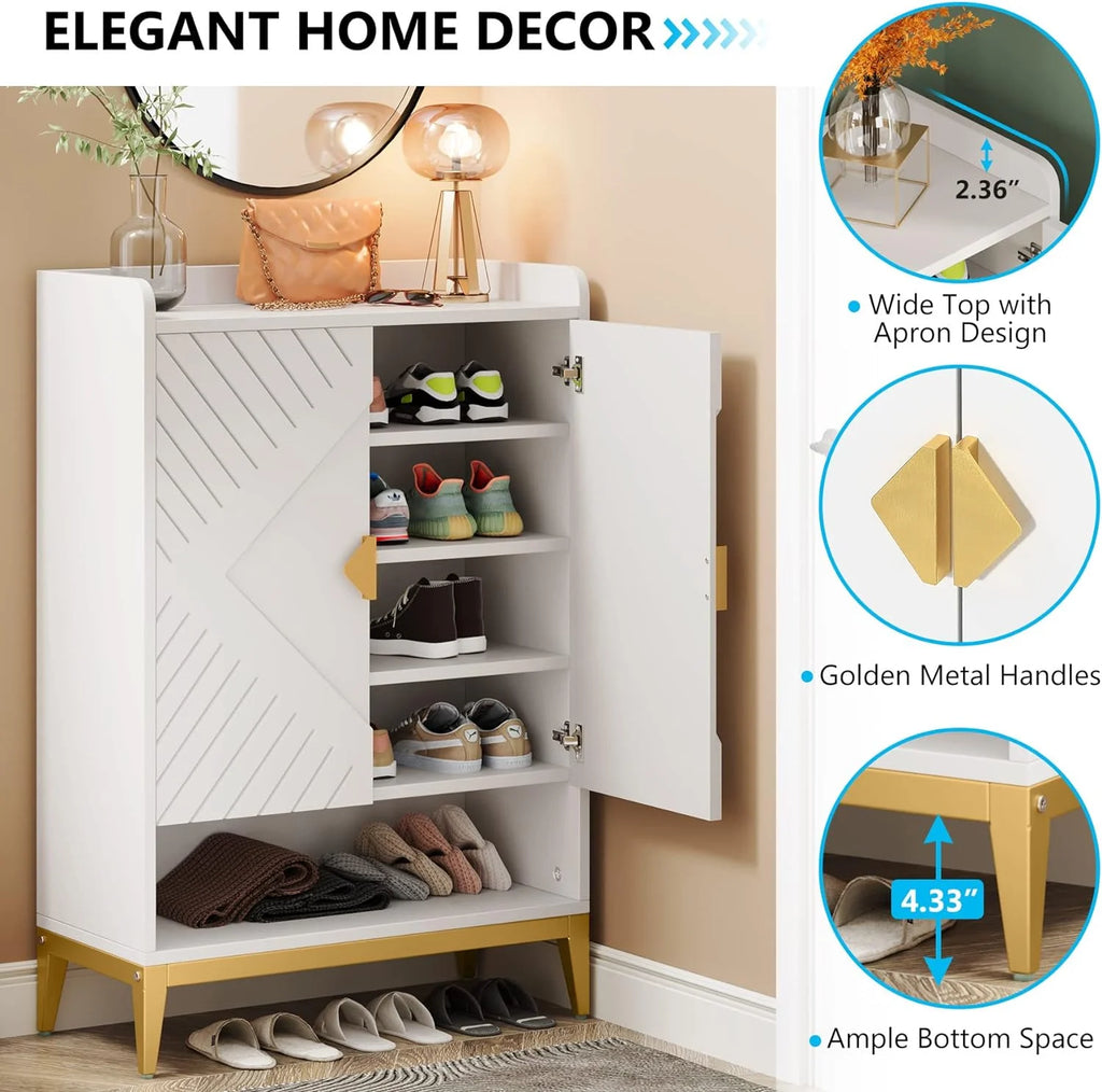 25 Pair 6-Tier Wooden Shoe Storage Cabinet with Doors J415075