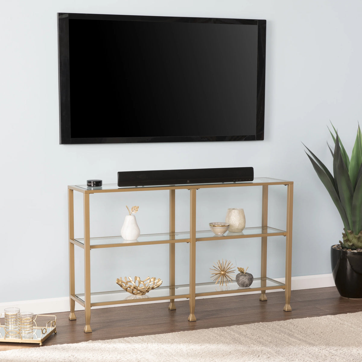 Gold Metal and Glass Console Table Z2796