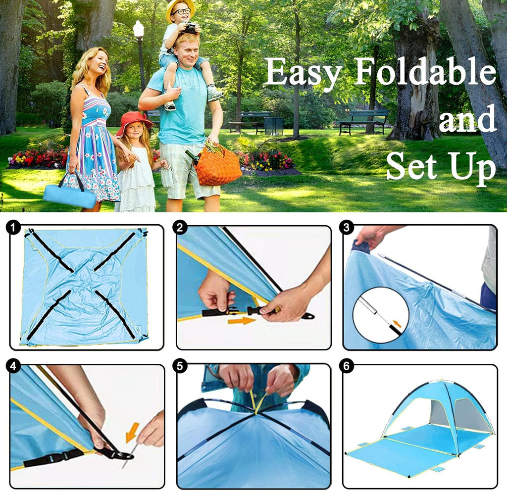 Beach Tent Canopy Sun Shelter UPF 50+ UV Protection, Portable Beach Shade Fit 3-4 Person, Lightweight, Breathable, Collapsible T194408
