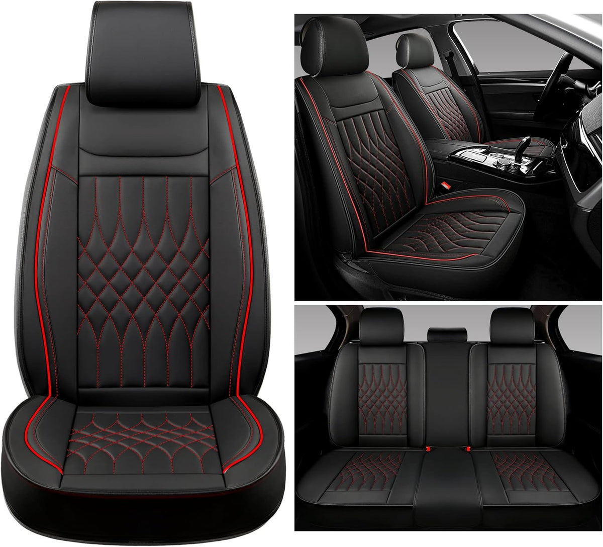 Black and Red Leather Car Seat Covers Full Set V44090