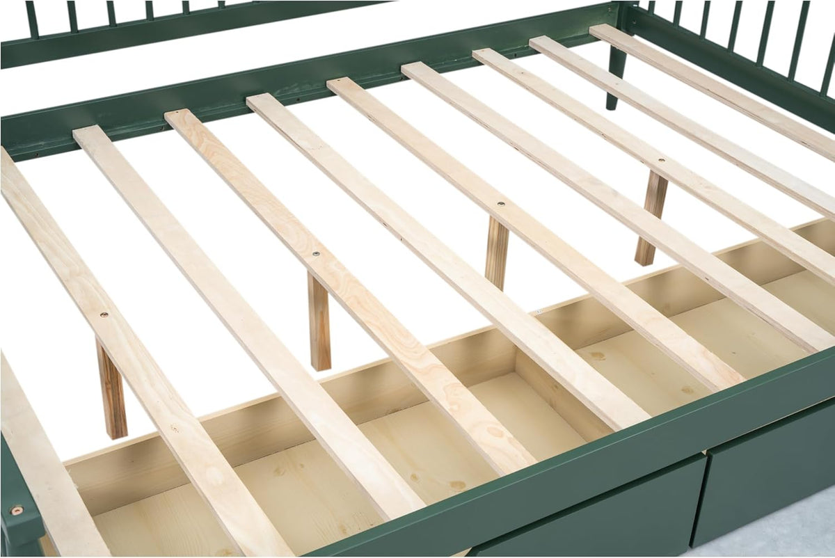 Green Full Size Daybed with Two Drawers Solid Wood Storage Bed Frame D70558