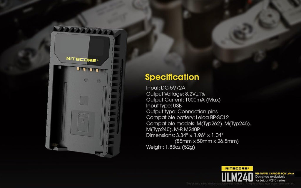 USB Charger for Leica BP-SCL2 Batteries L628