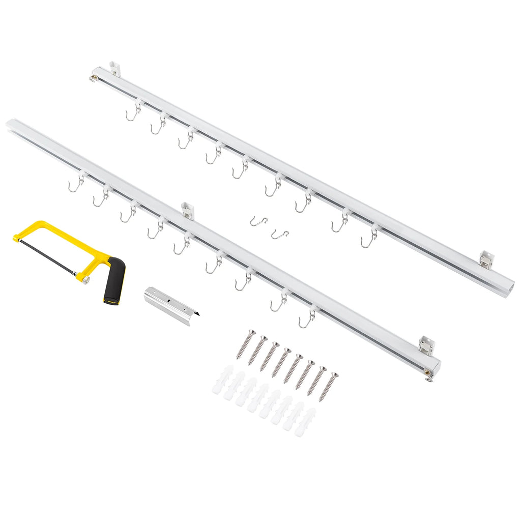 White Ceiling Mount Curtain Track Kit with Hooks U957499