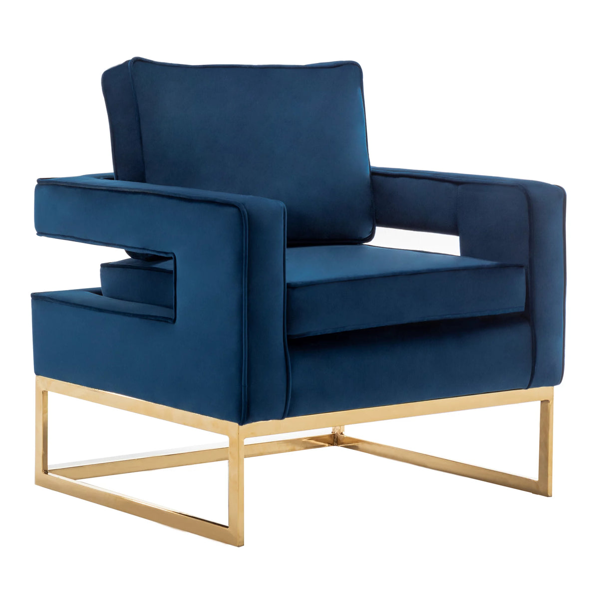 Navy Blue Velvet Accent Armchair with Gold Base X805437