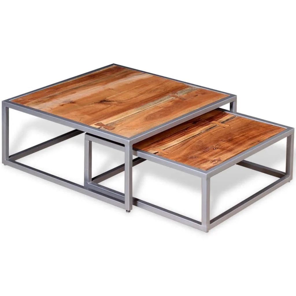 Two Piece Solid Acacia Wood Coffee Table Set I511579