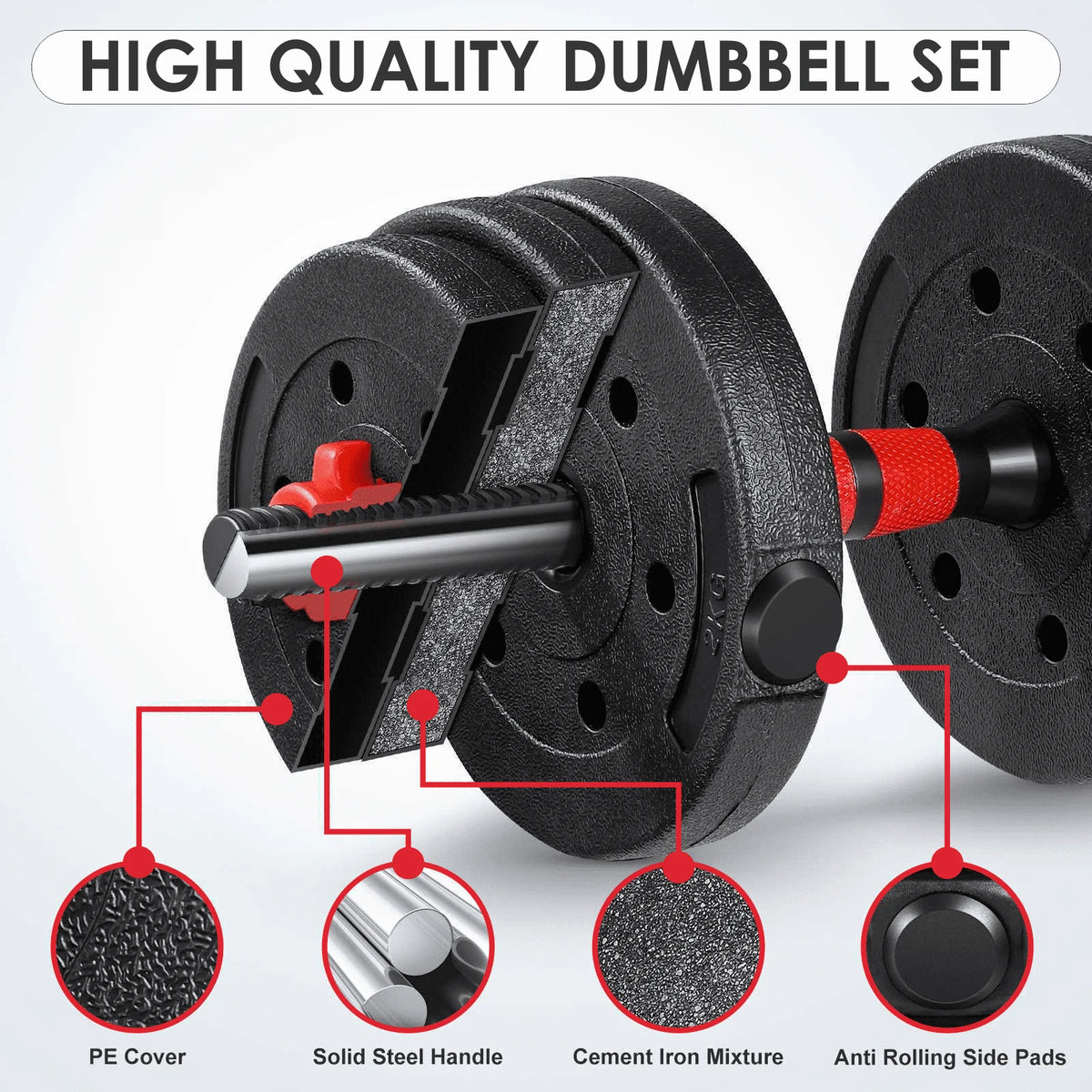 66LB 2 in 1 Adjustable Dumbbell Set with Connecting Rod X4793